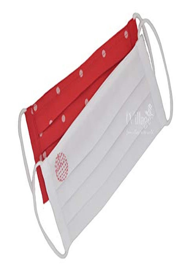 IVILLAGE قناع وجه من IVILLAGE | قطن ناعم | مقاوم للتجاعيد | قابل للغسل | قابل لإعادة الاستخدام | MASK05L_SET1 | 3 طبقات مع جيب للفلتر | طقم من قطعتين | أبيض وأحمر منقط - Image 1