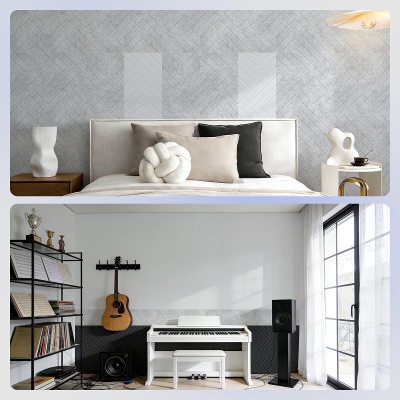 Vieshful لوحات صوتية ذاتية اللصق من فيشفل، لوحات جدارية عازلة للصوت 12"x12"x0.4"، عالية الكثافة لامتصاص الصوت، لوحات تخفيف الضوضاء لتزيين المكتب المنزلي، الاستوديو وغرفة النوم بيضاء 10 عبوات - Image 5