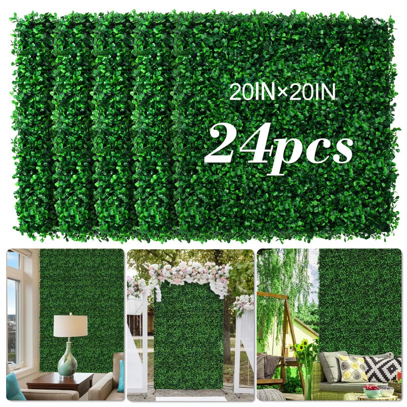 AOKIIE AOKIE 20"X20" Artificial Grass Wall, 24Pcs Boxwood Hedge Wall Panels UV-Anti Grass Backdrop Wall Decor, Greenery Privacy Hedge Screen for Indoor Outdoor Patio Balcony, Party Garden Fence Decor - Image 1