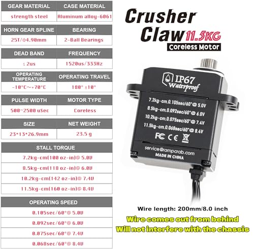 RampCrab Crusher Claw 115KG Servo with Brass Servo Mount Bracket Steering Links and Servo Horn for CR18P - Image 5