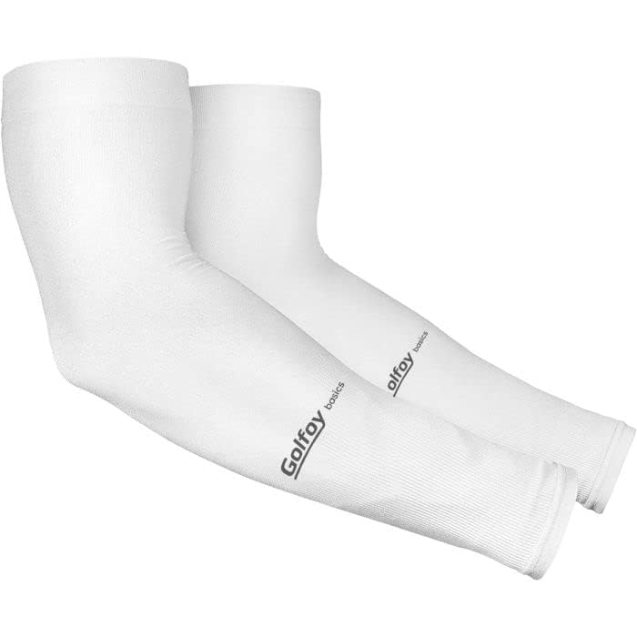 Golfoy Basics High Performance UPF 30+ UV Sun Protection Cooling Arm Sleeves For Men & Women - Suitable for Golfing, Running, Basketball, Football, Biking (Pair) - White - Image 2