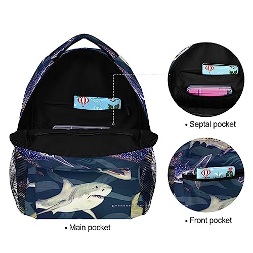 Oarencol Sharks Dark Blue Backpacks Animal Fish Bookbags Daypack Travel School College Bag for Womens Girls Mens Boys Teens - Image 5