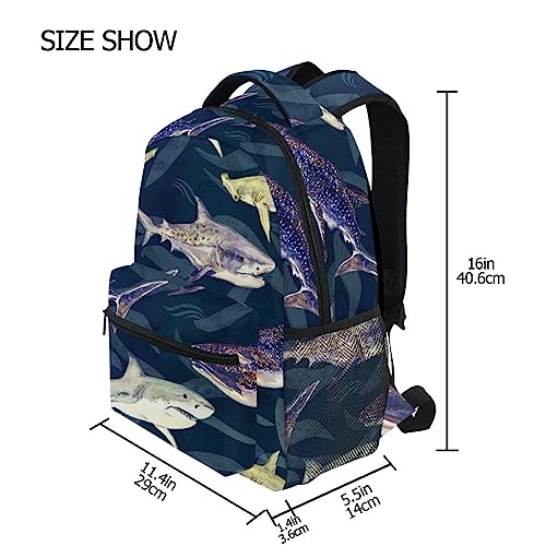 Oarencol Sharks Dark Blue Backpacks Animal Fish Bookbags Daypack Travel School College Bag for Womens Girls Mens Boys Teens - Image 3