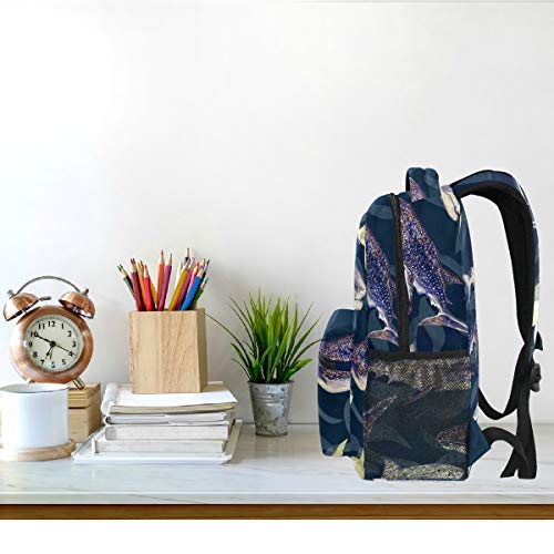 Oarencol Sharks Dark Blue Backpacks Animal Fish Bookbags Daypack Travel School College Bag for Womens Girls Mens Boys Teens - Image 2