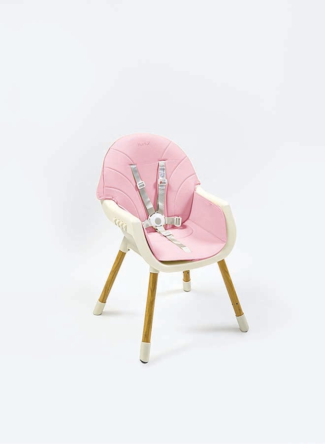 Nurtur Nurtur 2 in 1High chair, adjustable height, wooden finish, with padded cushioning, Detachable Tray, footrest included - Pink - Image 4
