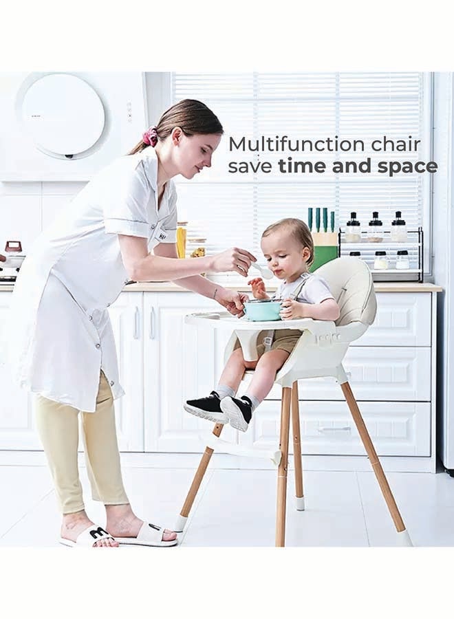 Nurtur Nurtur 2 in 1High chair, adjustable height, wooden finish, with padded cushioning, Detachable Tray, footrest included - Pink - Image 3