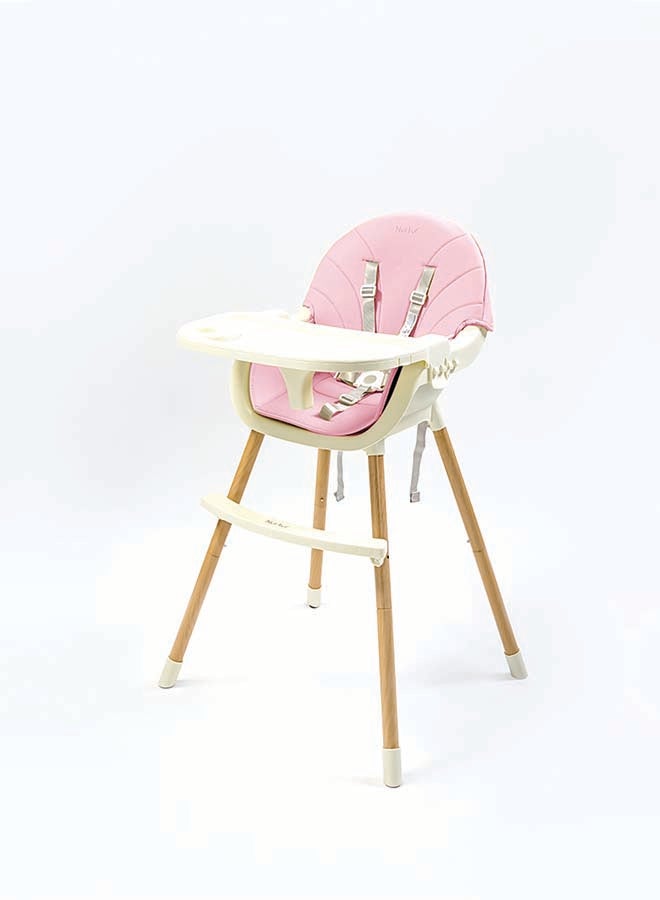 Nurtur Nurtur 2 in 1High chair, adjustable height, wooden finish, with padded cushioning, Detachable Tray, footrest included - Pink - Image 2