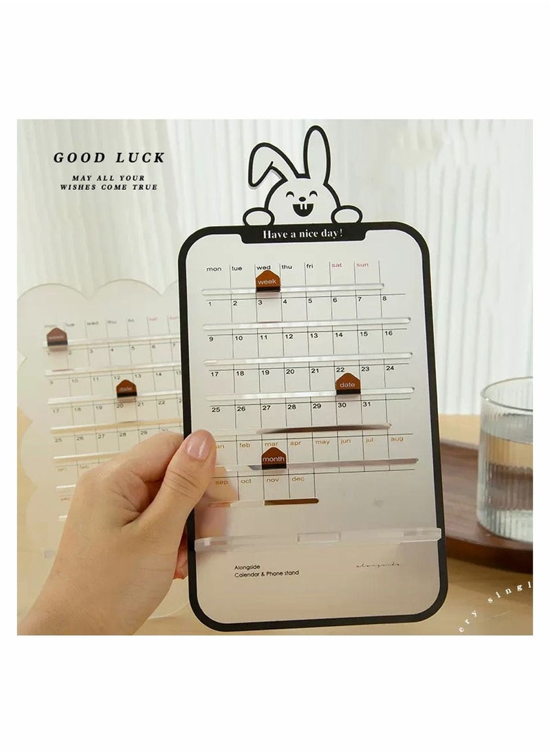 SYOSI - 2023 Desktop Calendar Transparent Cute Rabbit Mini Small Ornaments Schedule Manual Perpetual Calendar Creative Desktop Office Mobile Phone Holder - Image 1