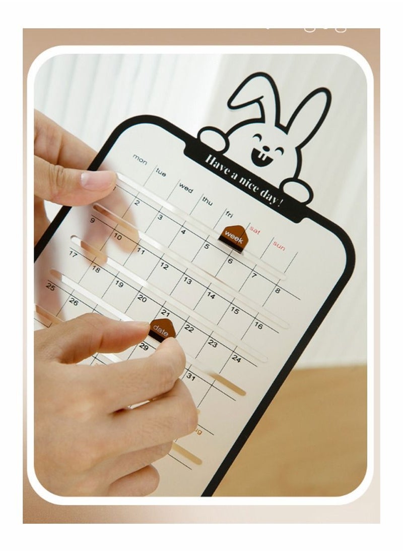 SYOSI - 2023 Desktop Calendar Transparent Cute Rabbit Mini Small Ornaments Schedule Manual Perpetual Calendar Creative Desktop Office Mobile Phone Holder - Image 1