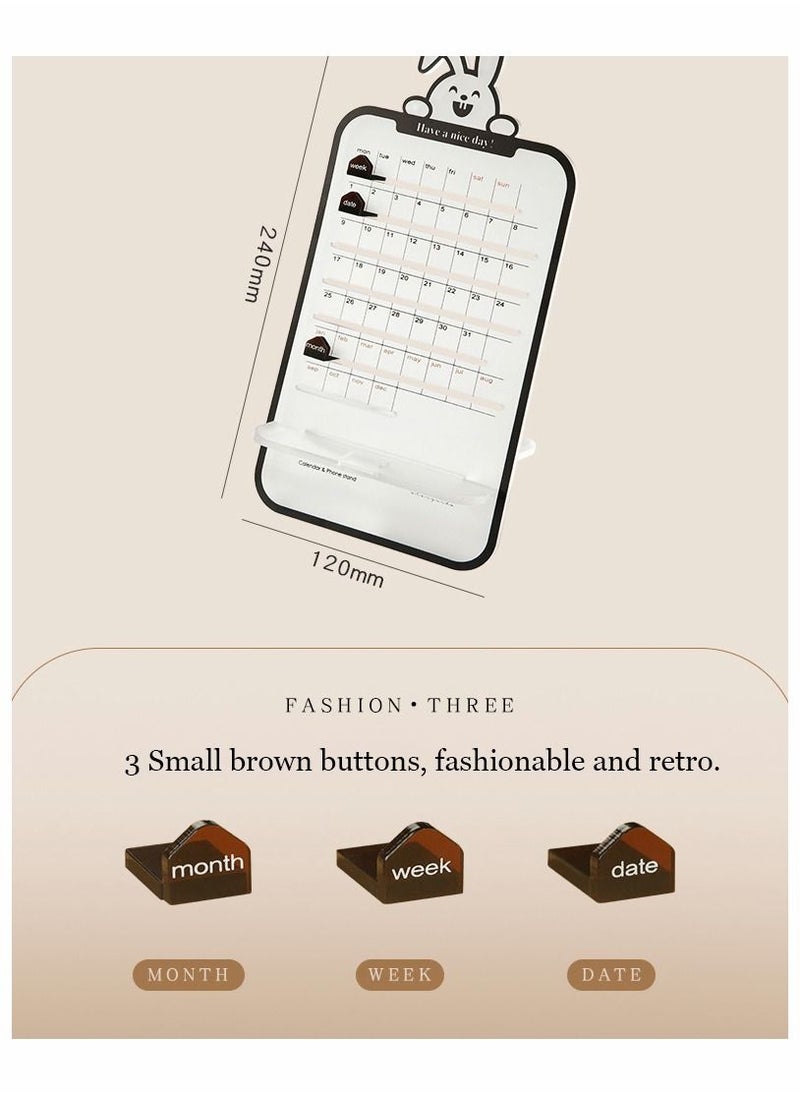 SYOSI - 2023 Desktop Calendar Transparent Cute Rabbit Mini Small Ornaments Schedule Manual Perpetual Calendar Creative Desktop Office Mobile Phone Holder - Image 1