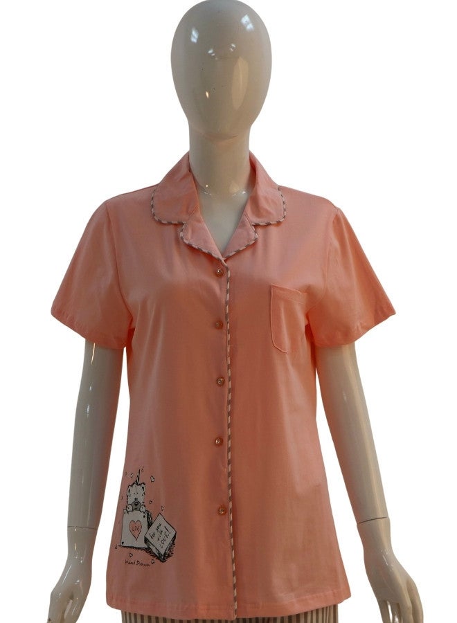 JOANNA JOANNA Women's For You With Love Print Button Down Short Sleeve Shirt & Long Pants Pajama Set, Pink - Image 2