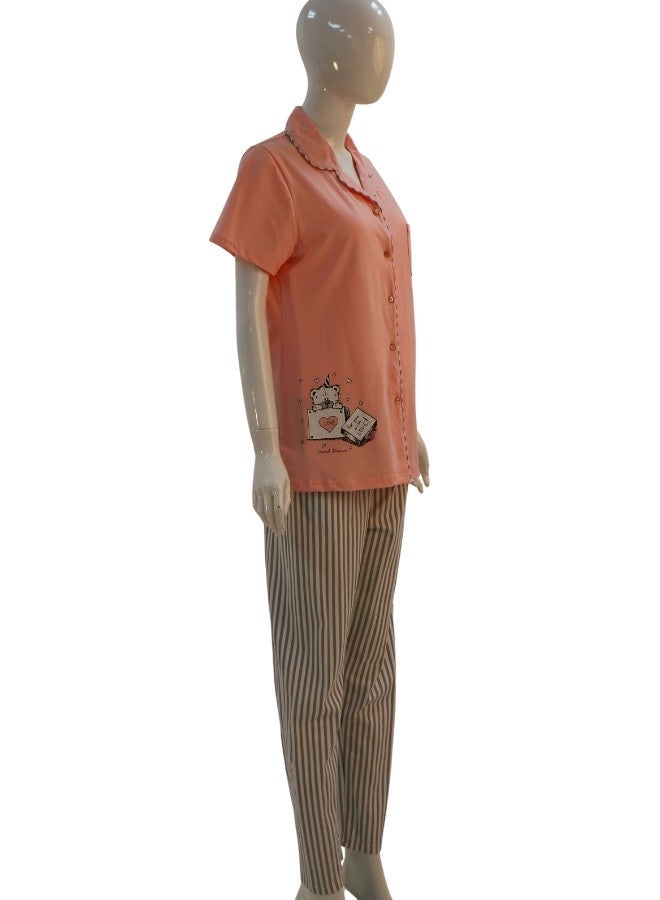 JOANNA JOANNA Women's For You With Love Print Button Down Short Sleeve Shirt & Long Pants Pajama Set, Pink - Image 4