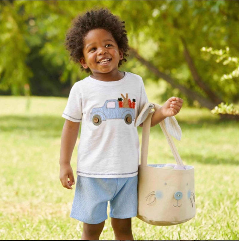 BemeyourBBs Toddler Baby Boy Easter Outfit Graph Short Sleeve T Shirt Elastic Waist Pockets Shorts Set 2 Piece Clothes Truck bunny carrot blue, 2-3T - Image 2