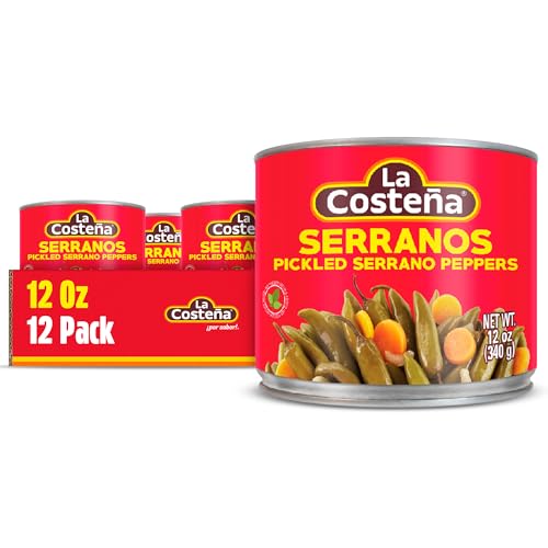 La Costeña Whole Serrano Pepper & Sliced Carrots - Spicy Green Chiles for Mexican Food, Pico de Gallo, Taco Seasoning, Salsa Verde & Guacamole - Hot Pickled Vegetables - 12oz, 12 Pack Cans - Image 1