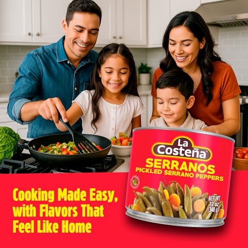 La Costeña Whole Serrano Pepper & Sliced Carrots - Spicy Green Chiles for Mexican Food, Pico de Gallo, Taco Seasoning, Salsa Verde & Guacamole - Hot Pickled Vegetables - 12oz, 12 Pack Cans - Image 3