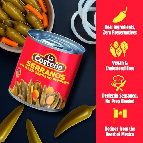 La Costeña Whole Serrano Pepper & Sliced Carrots - Spicy Green Chiles for Mexican Food, Pico de Gallo, Taco Seasoning, Salsa Verde & Guacamole - Hot Pickled Vegetables - 12oz, 12 Pack Cans - Image 4