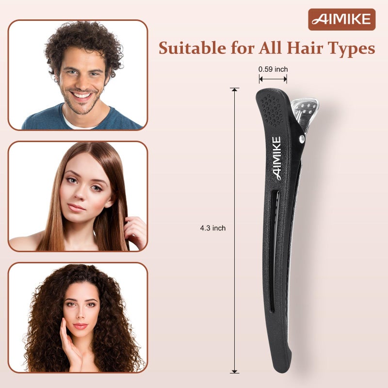 AIMIKE 6pcs Professional Hair Clips for Styling Sectioning, Non Slip No-Trace Duck Billed Hair Clips with Silicone Band, Salon and Home Hair Cutting Clips for Hairdresser, Women, Men - Black 4.3â€ Long - Image 2