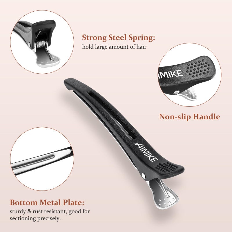 AIMIKE 6pcs Professional Hair Clips for Styling Sectioning, Non Slip No-Trace Duck Billed Hair Clips with Silicone Band, Salon and Home Hair Cutting Clips for Hairdresser, Women, Men - Black 4.3â€ Long - Image 4