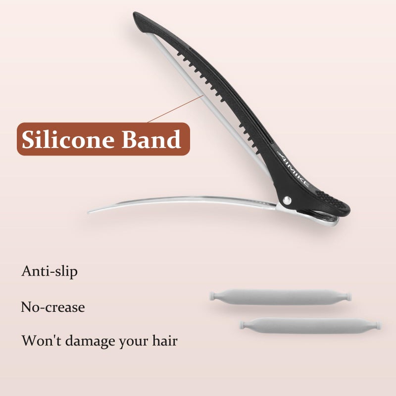 AIMIKE 6pcs Professional Hair Clips for Styling Sectioning, Non Slip No-Trace Duck Billed Hair Clips with Silicone Band, Salon and Home Hair Cutting Clips for Hairdresser, Women, Men - Black 4.3â€ Long - Image 3