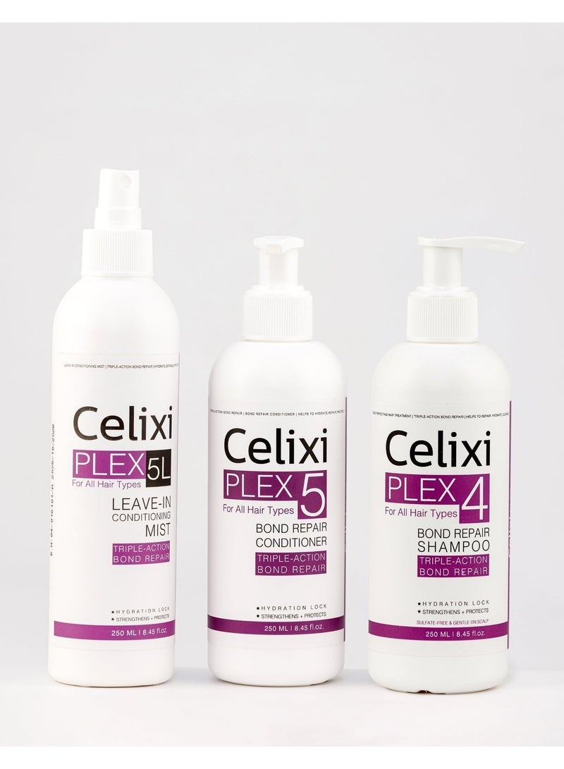 Celixi Bundle Celixi® Plex, USA, Salon Repair Ritual – Complete Bond Repair Set (Shampoo, Conditioner & Leave-In Mist) - Image 1