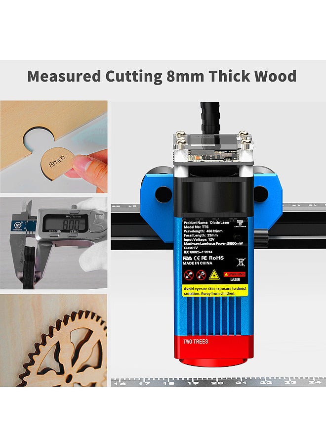 TTS 55 Pro Laser Engraver 5.5W Compressed Spot 30000mm/min High Speed Laser Engraving Cutting Machine 300x300mm with Fast Focus Spot Precision Scale Lines Offline Engraving APP Connection