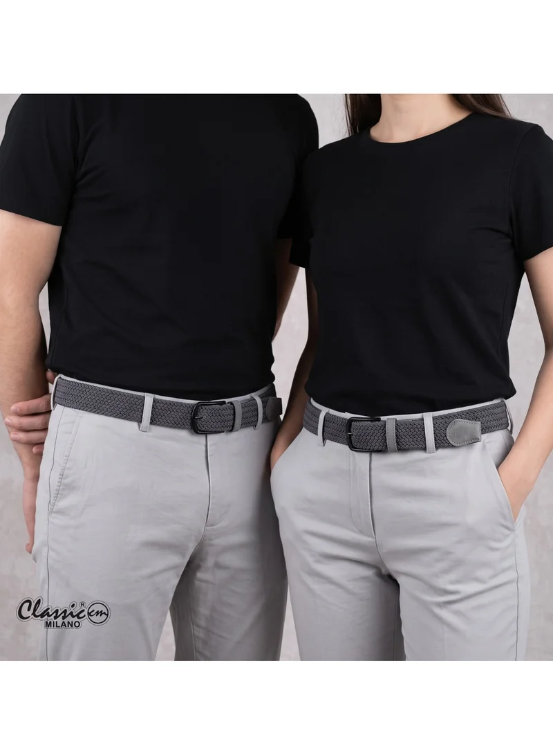 Classic Milano Grey (DWE-317) Classic Milano Braided Cotton Elastic Stretch Belt for Men & Women, Woven Canvas Web Belt with Gift Box, Adjustable Men's Belt | Full Length: 110CM (Free Size - Fits up to the waist of 40 Inches / 100 CM)  | Best Price UAE
