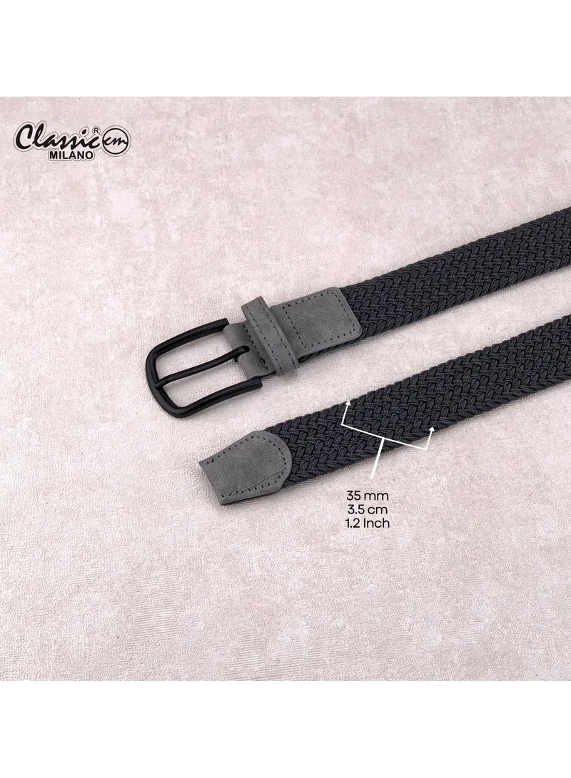 Classic Milano Grey (DWE-317) Classic Milano Braided Cotton Elastic Stretch Belt for Men & Women, Woven Canvas Web Belt with Gift Box, Adjustable Men's Belt | Full Length: 110CM (Free Size - Fits up to the waist of 40 Inches / 100 CM)  | Best Price UAE