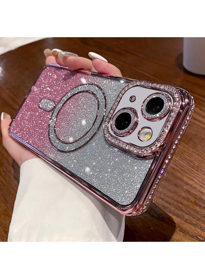 Zaboon For iPhone 13 Diamond Gradient Glitter Plated MagSafe Phone Case(Pink)