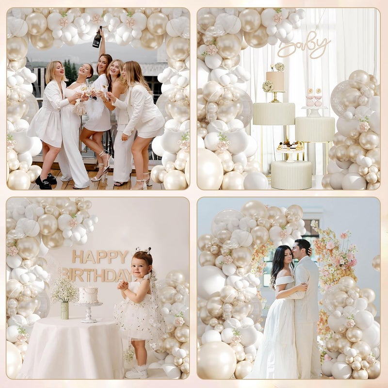 NUTTYBASH White Balloon Arch Garland Kit 103Pcs Double Stuffed Pearl White Clear Balloons Different Size for Wedding Birthday Baby Shower Birdal Shower Engagement Anniversary Party Decorations - Image 4