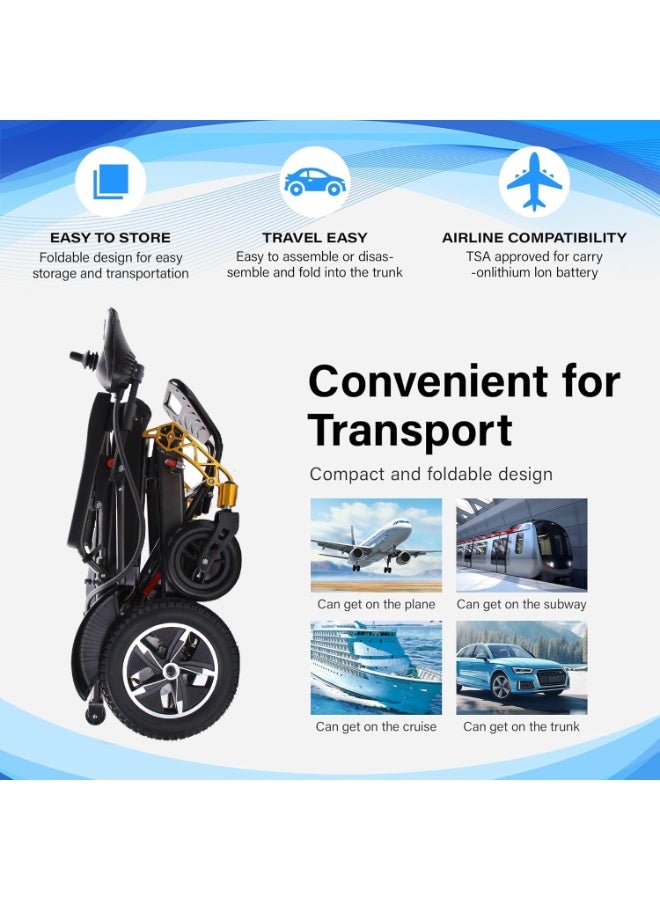 كرسي متحرك كهربائي قابل للطي للبالغين، يتحمل وزنًا يصل إلى 265 رطلاً، مزود بمحرك 500 واط وبطارية ليثيوم قابلة للفصل، وإطار من الألومنيوم، مناسب لكبار السن، محمول، معتمد من شركات الطيران. - Image 3