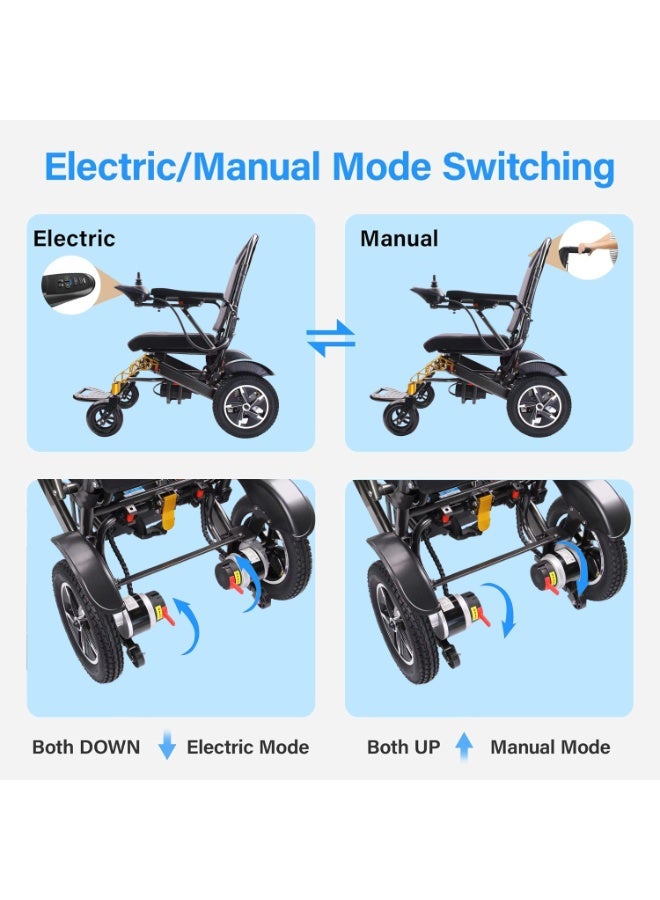 كرسي متحرك كهربائي قابل للطي للبالغين، يتحمل وزنًا يصل إلى 265 رطلاً، مزود بمحرك 500 واط وبطارية ليثيوم قابلة للفصل، وإطار من الألومنيوم، مناسب لكبار السن، محمول، معتمد من شركات الطيران. - Image 4
