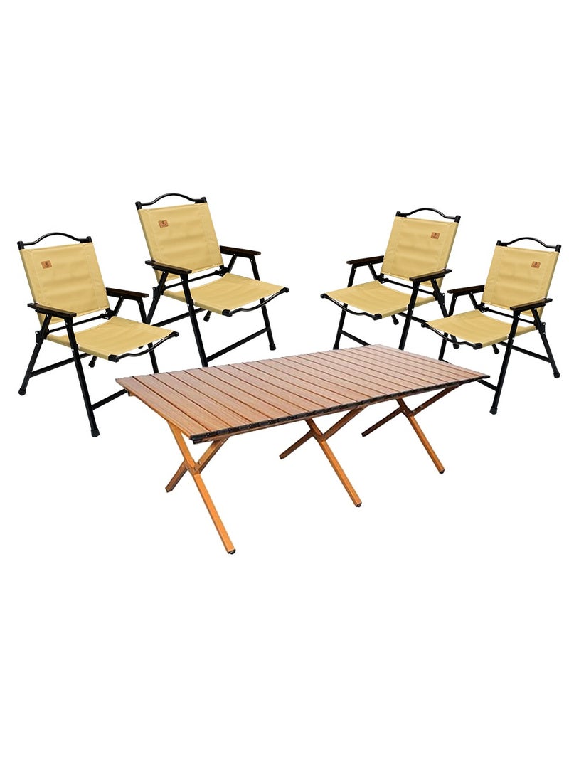 Toby's Tobyâ€™S Premium Wooden Camping Table & 4 Beige Heavy-Duty Folding Chairs  Elegant, Durable & Comfortable Outdoor Dining Set - Image 1