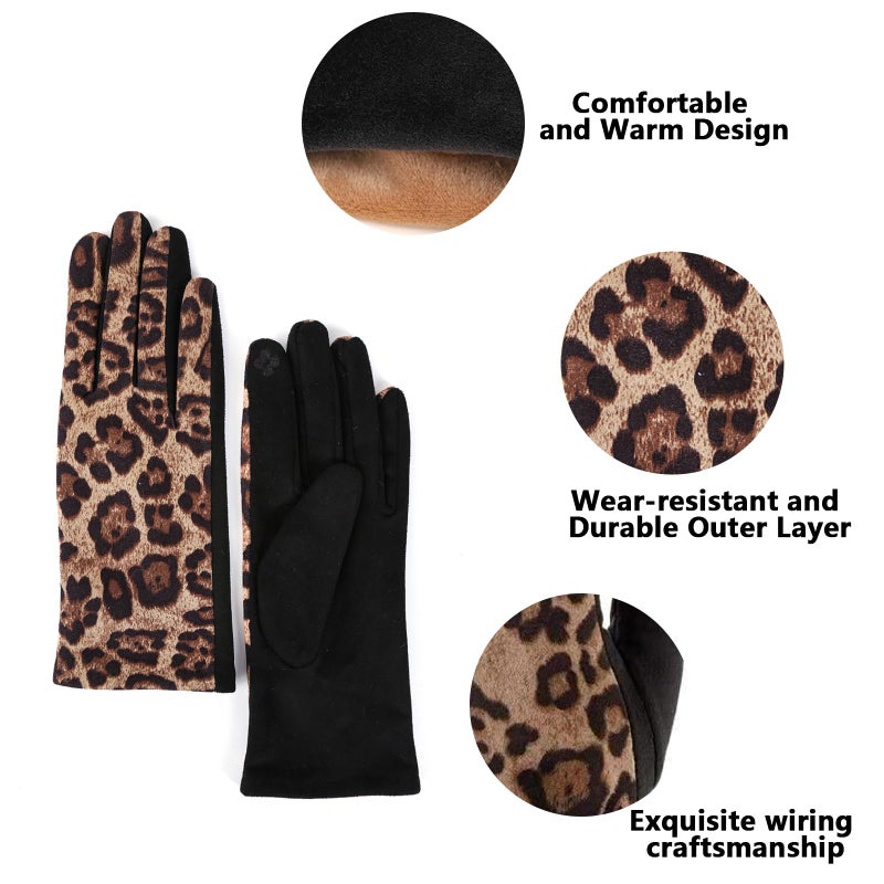 Mealah Women Winter Leopard Print Gloves - Soft Stretch Thermal Warm Cold Weather Christmas - Image 2