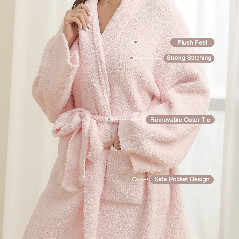 bearberry Hoodless Robe Cozy Robe Lightweight Soft Plush Bathrobe with Pockets for Women (Pink-hoodless) - Image 2
