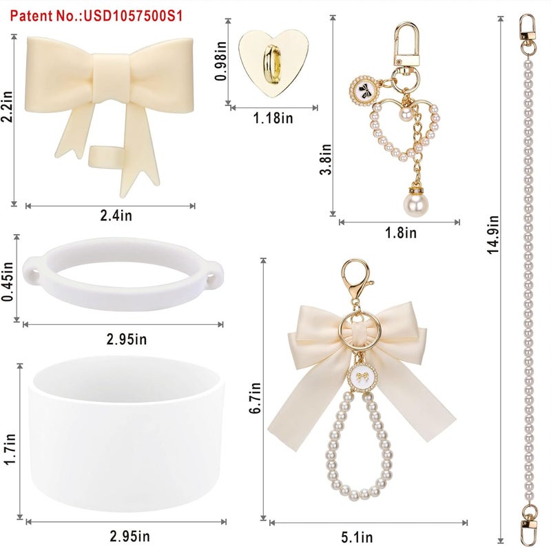Rhewatin Accessories for Stanley Cup 40oz Tumbler, Charms, Strap, Silicone Boot, Straw Cover, Keychain, White Bow-knot - Image 2