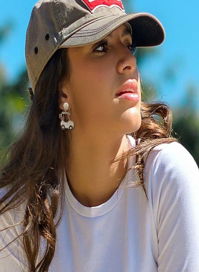 MADISON TYLER Cute Statement Golf Cart Earrings for Women Trendy | Fun Unique Pave Rhinestone Beige Golf Cart Club Earring for Golfing Women - Image 2