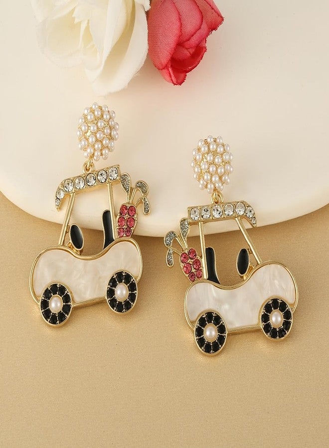 MADISON TYLER Cute Statement Golf Cart Earrings for Women Trendy | Fun Unique Pave Rhinestone Beige Golf Cart Club Earring for Golfing Women - Image 5