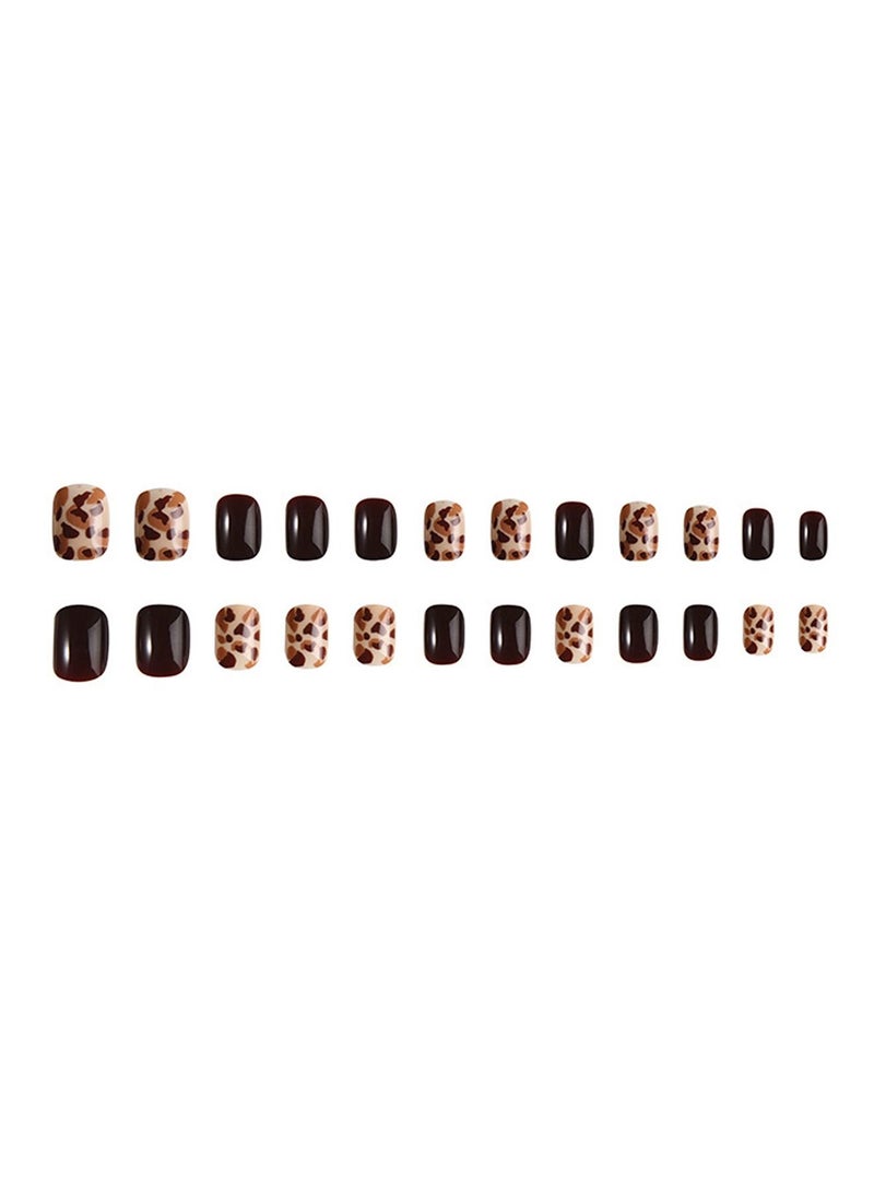 24 PCS Leopard Print Fake Nails Acrylic Press On Fake Nails Full Cover Acrylic Artificial False Nails Glitter Rhinestone Nails Accessories Artificial Fake Nail For Women - Image 1