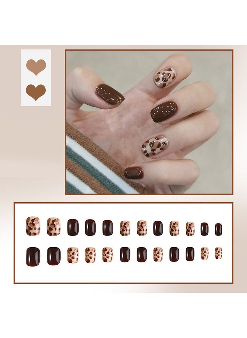 24 PCS Leopard Print Fake Nails Acrylic Press On Fake Nails Full Cover Acrylic Artificial False Nails Glitter Rhinestone Nails Accessories Artificial Fake Nail For Women - Image 3