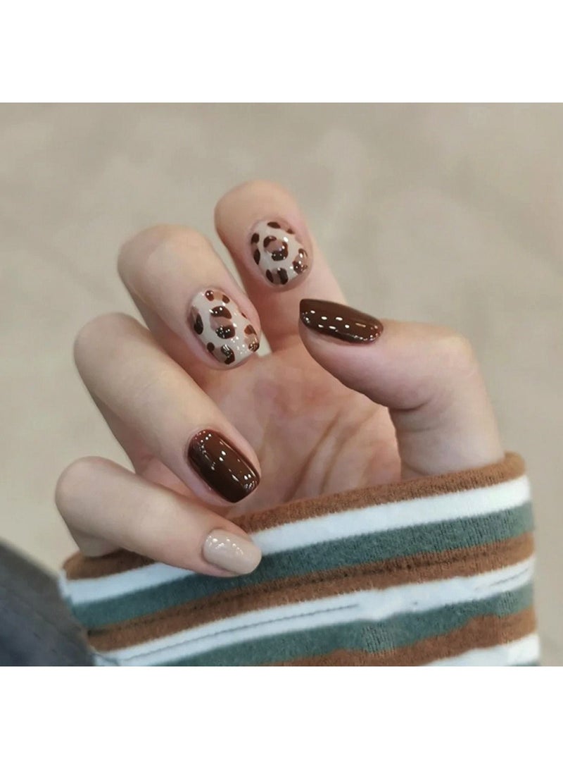 24 PCS Leopard Print Fake Nails Acrylic Press On Fake Nails Full Cover Acrylic Artificial False Nails Glitter Rhinestone Nails Accessories Artificial Fake Nail For Women - Image 4