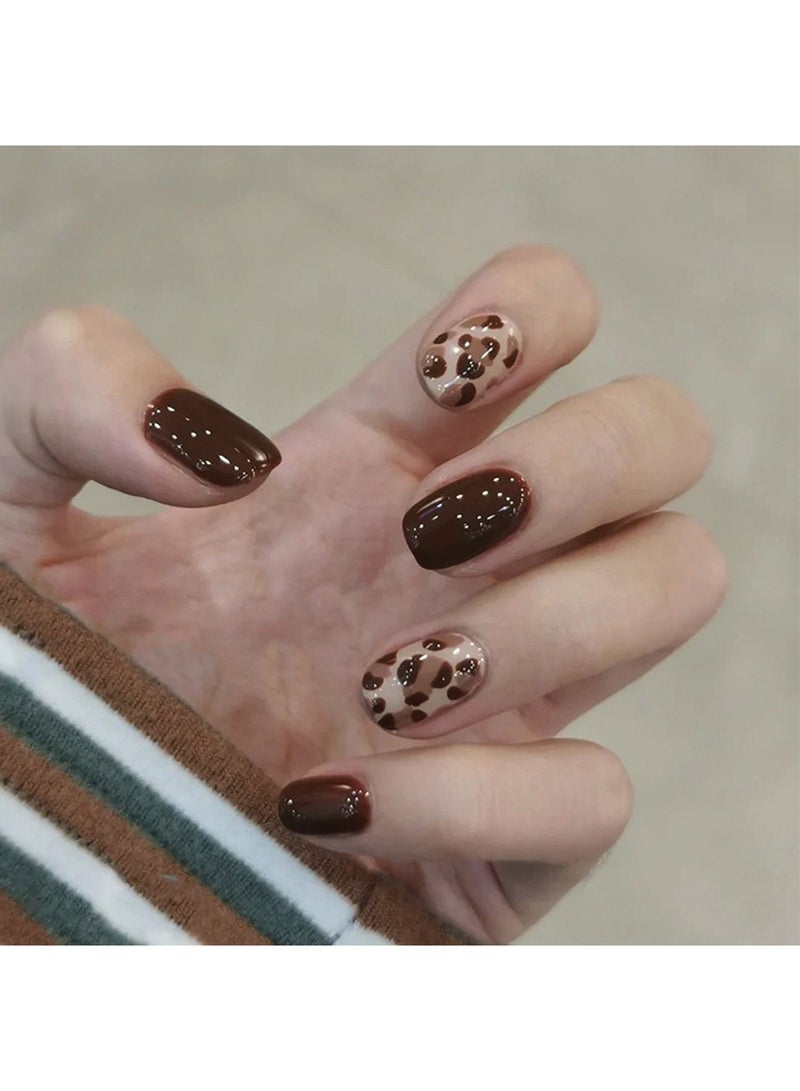 24 PCS Leopard Print Fake Nails Acrylic Press On Fake Nails Full Cover Acrylic Artificial False Nails Glitter Rhinestone Nails Accessories Artificial Fake Nail For Women - Image 2