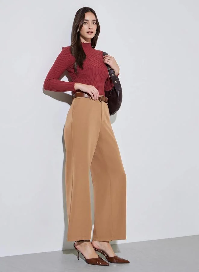 ستايلي Red Solid High Neck Ribbed Sweater