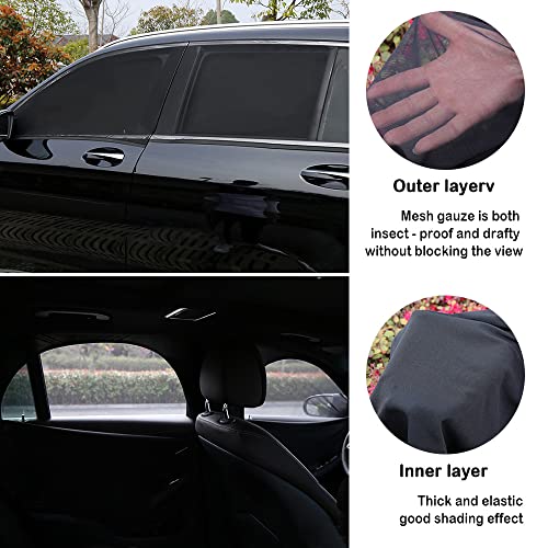 Turcee Upgrade Stretchable&Breathable SUV Car Window Shade - Oversize Double Mesh for Heat Shading and Bug&UV Protection - Car Must Have Privacy Shades for Cars,Truck,SUV When Camping (Front window/2pcs) - Image 3