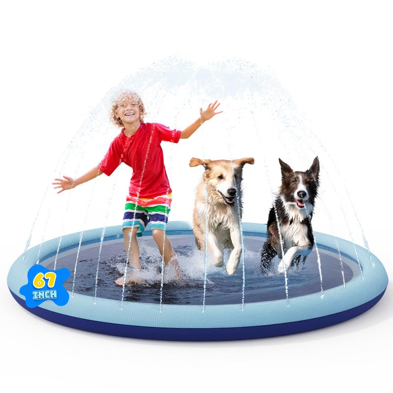 COMMOUDS Splash Pad for Kids and Dogs, Non-Slip Sprinkler Pad Thicken Pool Summer Outdoor Water Toys, Backyard Fountain Play Mat for Baby Toddlers Boys Girls Pet(67Inch) - Image 1