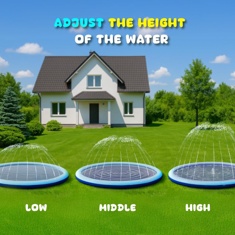 COMMOUDS Splash Pad for Kids and Dogs, Non-Slip Sprinkler Pad Thicken Pool Summer Outdoor Water Toys, Backyard Fountain Play Mat for Baby Toddlers Boys Girls Pet(67Inch) - Image 5