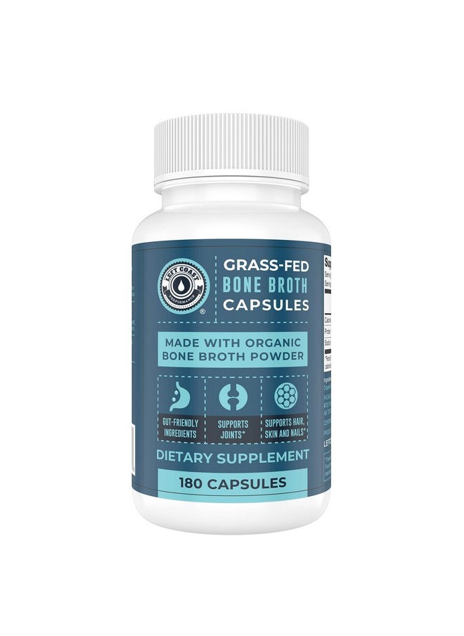 Left Coast Performance - Grassfed Bone Broth Capsules With Collagen From Organic Bone Broth Powder. 180 Caps. Collagen Supplement From Organic Bone Broth Powder. Supports Nails Hair Joints And Digestive Health*. - Image 1