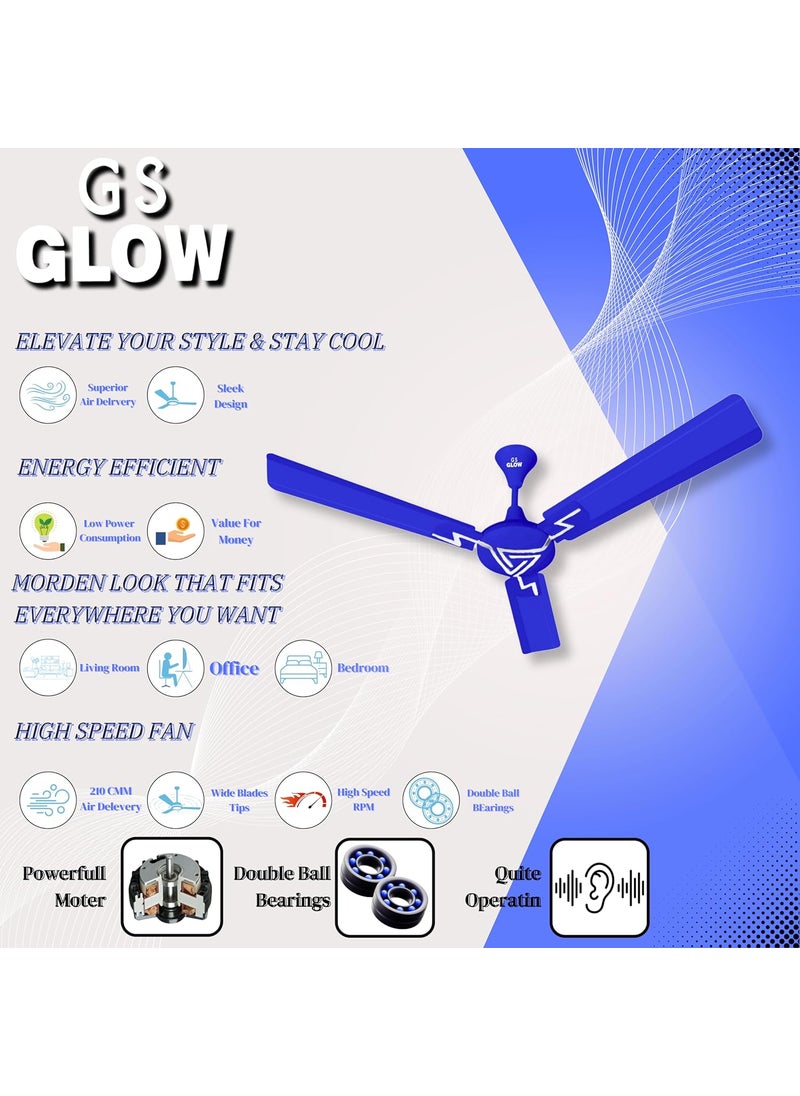 GS GLOW GS GLOW BLUETONE 1 Star 1200 mm 3 Blade Ceiling Fan Energy Saving BLUE Pack of 1  - Image 5