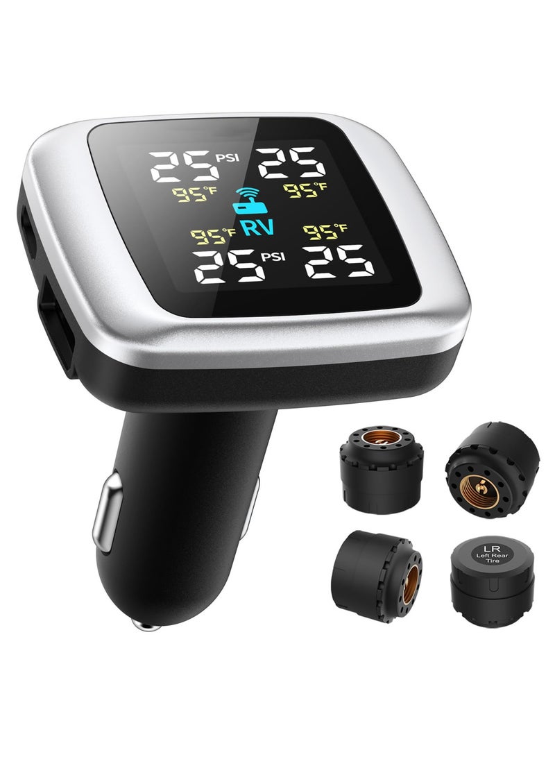 Excefore Tire Pressure Monitoring System, Wireless TPMS, with 4 External Sensors & 6 Alarm Modes, Colorful Display, Real-time Tire Pressure Monitor System, for Sedan/RV/Trailer/Coach/Truck (0-87 PSI)  - Image 1