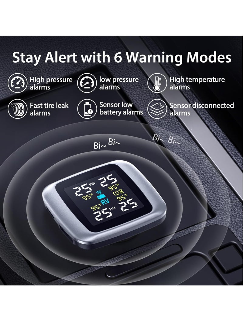 Excefore Tire Pressure Monitoring System, Wireless TPMS, with 4 External Sensors & 6 Alarm Modes, Colorful Display, Real-time Tire Pressure Monitor System, for Sedan/RV/Trailer/Coach/Truck (0-87 PSI)  - Image 3