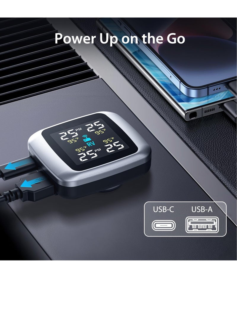 Excefore Tire Pressure Monitoring System, Wireless TPMS, with 4 External Sensors & 6 Alarm Modes, Colorful Display, Real-time Tire Pressure Monitor System, for Sedan/RV/Trailer/Coach/Truck (0-87 PSI)  - Image 5